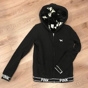 Victoria’s Secret Black Zip Up Hoodie with Fur